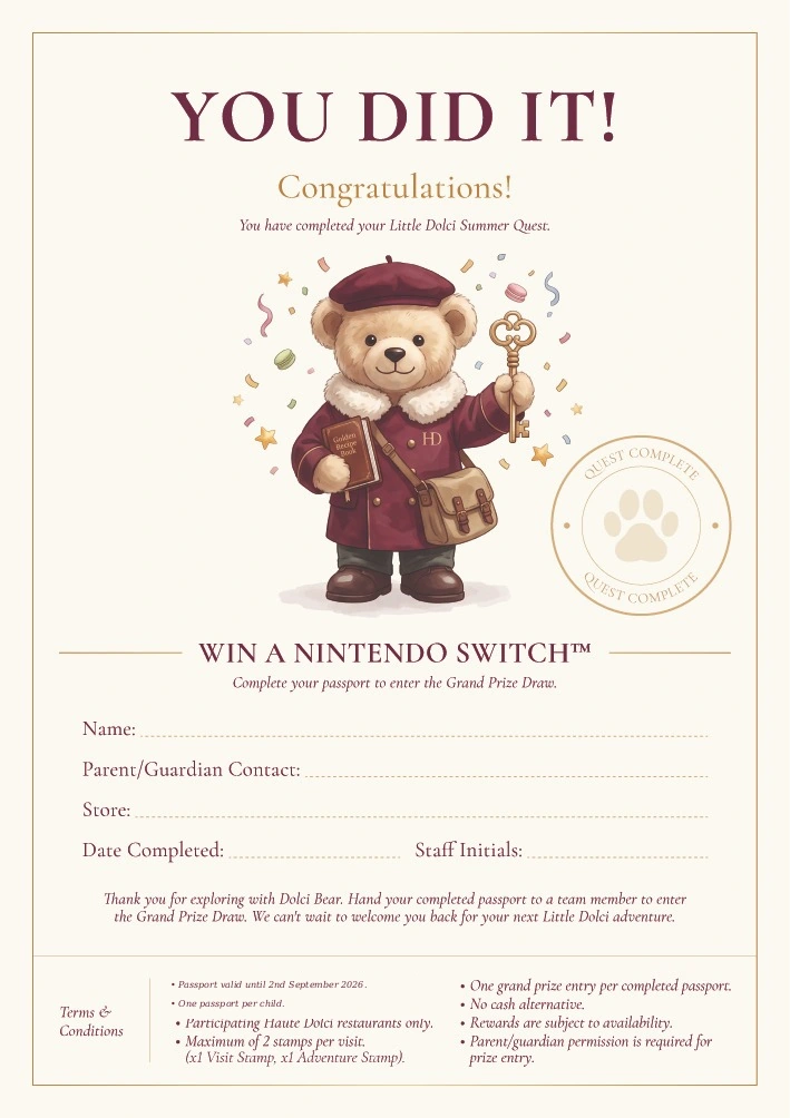 Quest Complete and Grand Prize Entry page